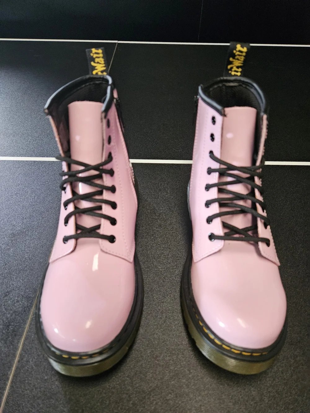 Dr. Martens Pink Patent 8-Eye Lace-Up Boots